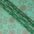 قماش شيفون حرير خالص فاخر بيزلي أخضر زمردي مع لمسات فضية، بعرض 110 سم - نسيج كوري جنوبي رائع-D17672