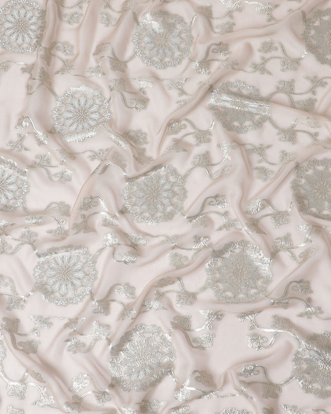 Blush Gold Paisley Premium pure silk Chiffon Fabric with golden metallic lurex, 110cm Wide – Premium South Korean Textile-D17675