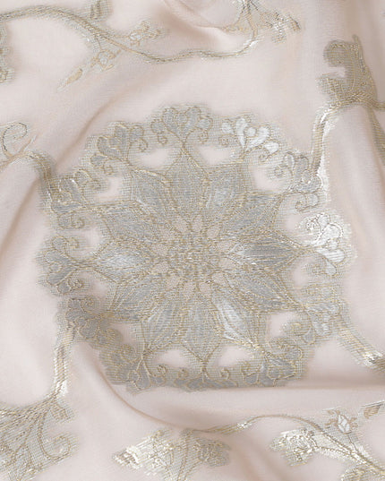 Blush Gold Paisley Premium pure silk Chiffon Fabric with golden metallic lurex, 110cm Wide – Premium South Korean Textile-D17675
