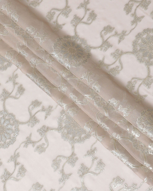 Blush Gold Paisley Premium pure silk Chiffon Fabric with golden metallic lurex, 110cm Wide – Premium South Korean Textile-D17675