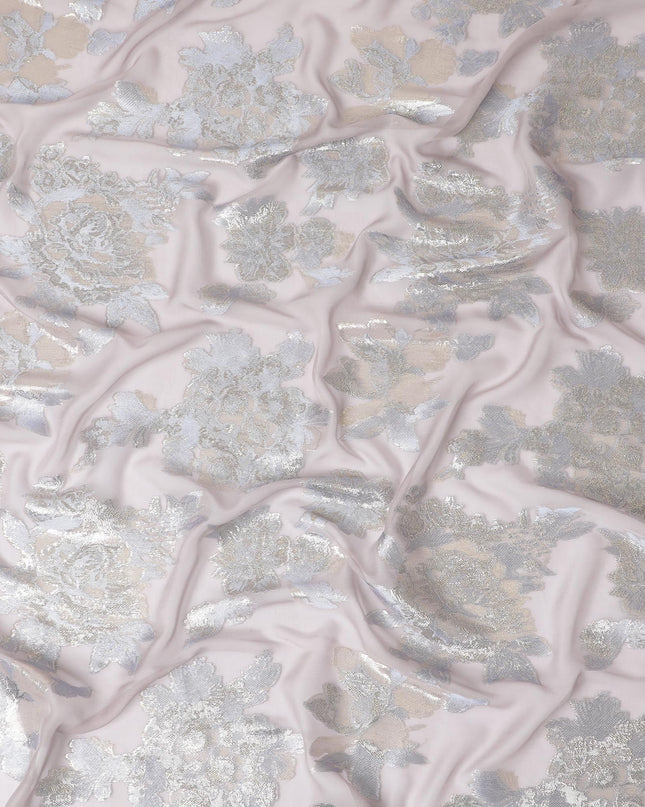 قماش شيفون حرير نقي فاخر من روز مع لوركس معدني ذهبي مع لمسات فضية وذهبية، عرض 110 سم - نسيج كوري جنوبي فخم - D17678