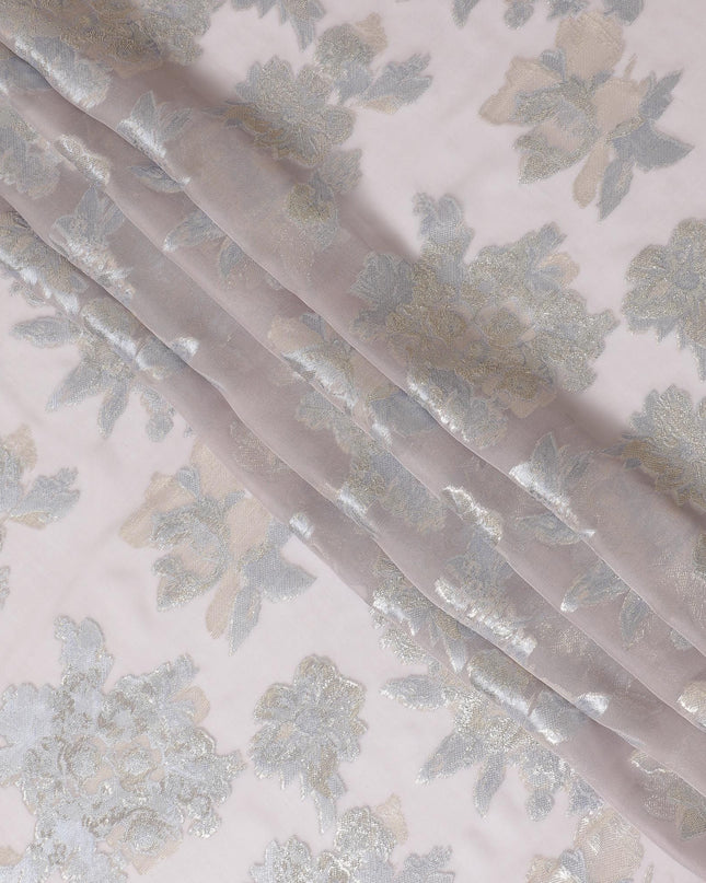 قماش شيفون حرير نقي فاخر من روز مع لوركس معدني ذهبي مع لمسات فضية وذهبية، عرض 110 سم - نسيج كوري جنوبي فخم - D17678