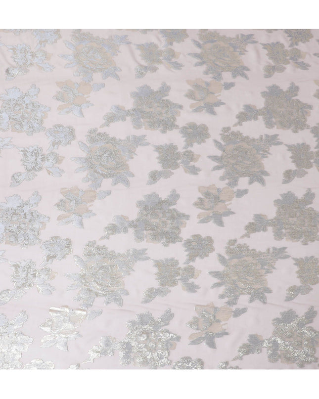 قماش شيفون حرير نقي فاخر من روز مع لوركس معدني ذهبي مع لمسات فضية وذهبية، عرض 110 سم - نسيج كوري جنوبي فخم - D17678