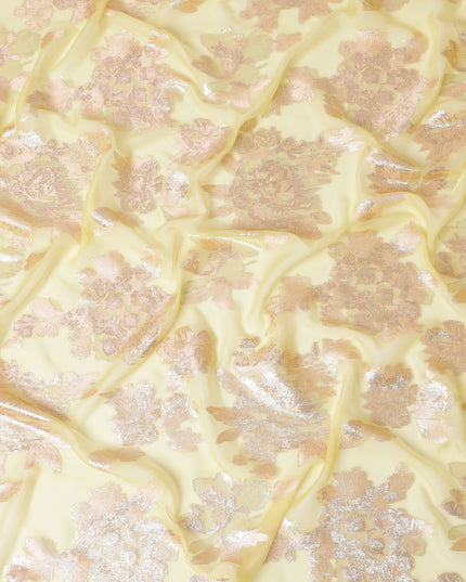 قماش شيفون من الحرير الخالص الفاخر باللون الذهبي الزبدة مع لوريكس معدني ذهبي، بعرض 110 سم - نسيج كوري جنوبي رائع-D17679