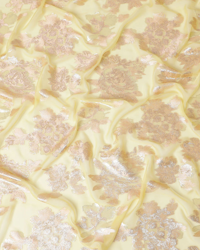 قماش شيفون من الحرير الخالص الفاخر باللون الذهبي الزبدة مع لوريكس معدني ذهبي، بعرض 110 سم - نسيج كوري جنوبي رائع-D17679