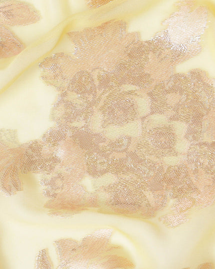 قماش شيفون من الحرير الخالص الفاخر باللون الذهبي الزبدة مع لوريكس معدني ذهبي، بعرض 110 سم - نسيج كوري جنوبي رائع-D17679