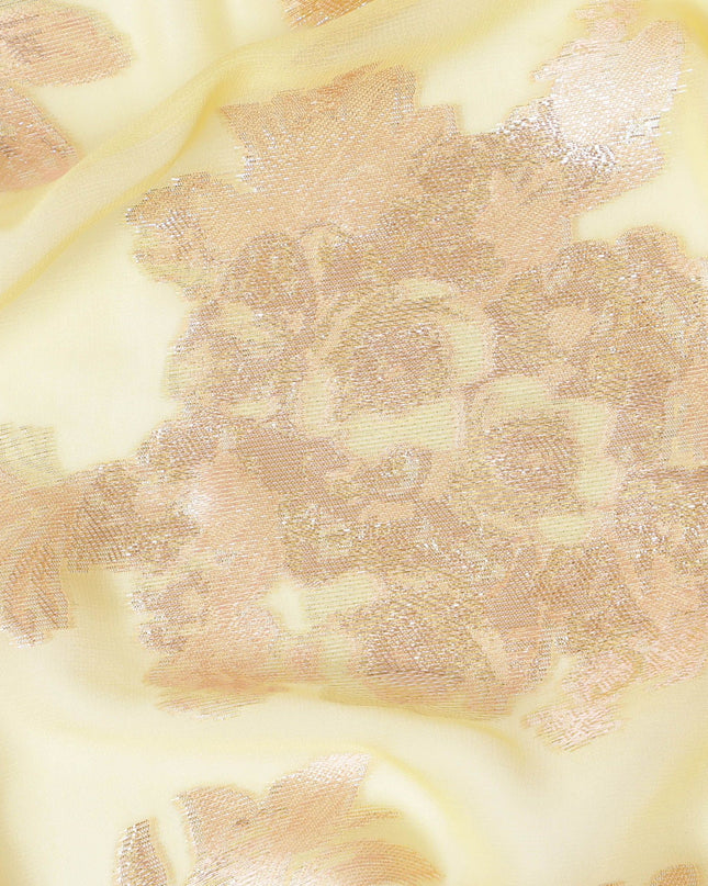 قماش شيفون من الحرير الخالص الفاخر باللون الذهبي الزبدة مع لوريكس معدني ذهبي، بعرض 110 سم - نسيج كوري جنوبي رائع-D17679