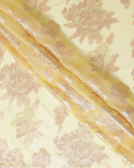 قماش شيفون من الحرير الخالص الفاخر باللون الذهبي الزبدة مع لوريكس معدني ذهبي، بعرض 110 سم - نسيج كوري جنوبي رائع-D17679