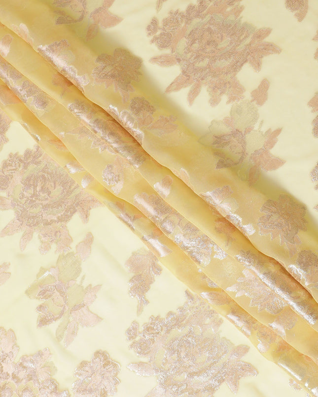 قماش شيفون من الحرير الخالص الفاخر باللون الذهبي الزبدة مع لوريكس معدني ذهبي، بعرض 110 سم - نسيج كوري جنوبي رائع-D17679