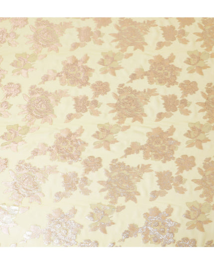 قماش شيفون من الحرير الخالص الفاخر باللون الذهبي الزبدة مع لوريكس معدني ذهبي، بعرض 110 سم - نسيج كوري جنوبي رائع-D17679