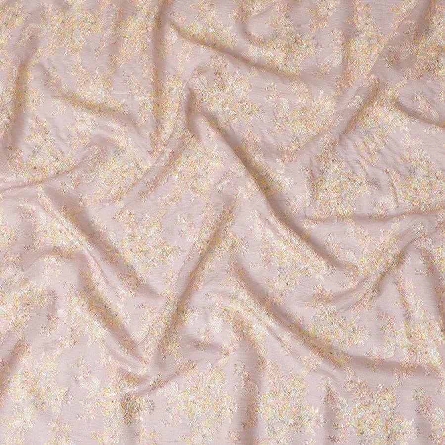 قماش حرير توسار فاخر وردي أحمر الخدود مع تطريز باستيل، بعرض 110 سم - نسيج هندي أصلي-D17683