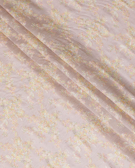 Blush  pink Premium Tussar Silk Fabric with Pastel Embroidery, 110cm Wide – Authentic Indian Textile-D17683