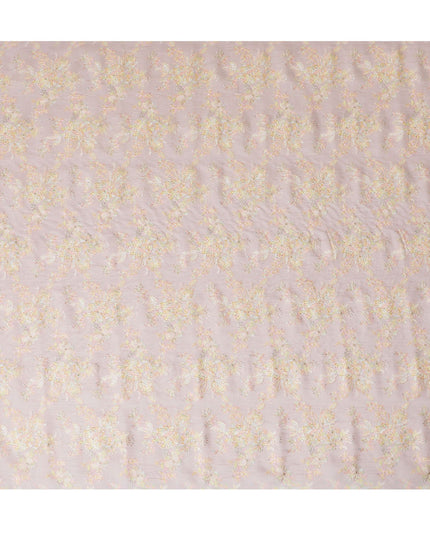 Blush  pink Premium Tussar Silk Fabric with Pastel Embroidery, 110cm Wide – Authentic Indian Textile-D17683