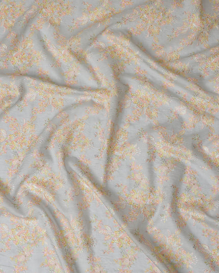 قماش حرير توسار الفاخر المطرز باللون الرمادي الباستيل، عرض 110 سم - أناقة النسيج الهندي الأصيل - D17684