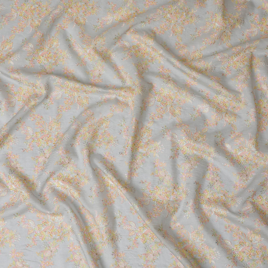 قماش حرير توسار الفاخر المطرز باللون الرمادي الباستيل، عرض 110 سم - أناقة النسيج الهندي الأصيل - D17684