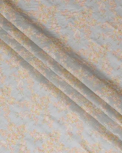 قماش حرير توسار الفاخر المطرز باللون الرمادي الباستيل، عرض 110 سم - أناقة النسيج الهندي الأصيل - D17684
