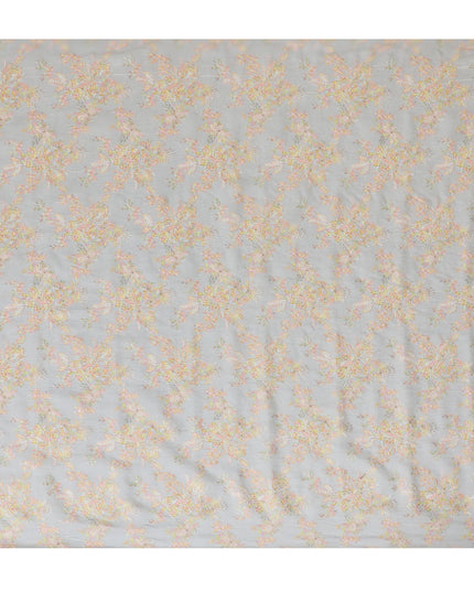 قماش حرير توسار الفاخر المطرز باللون الرمادي الباستيل، عرض 110 سم - أناقة النسيج الهندي الأصيل - D17684