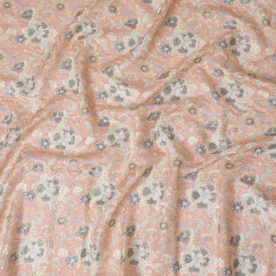 قماش حرير توسار فاخر مطرز باللون المرجاني - 110 سم، صناعة هندية رائعة، شعور فاخر-D17691