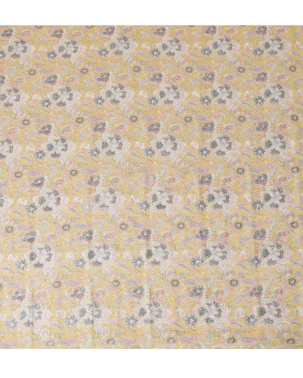 قماش حرير توسار فاخر مطرز من Sunshine Gold - 110 سم، أناقة الأزهار الهندية الغريبة، Luxe Textile-D17692