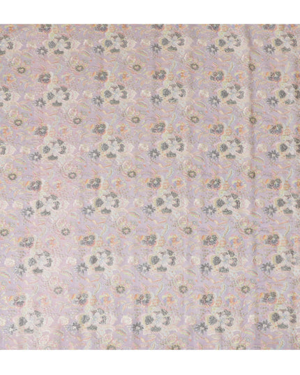 Lavender Mist Embroidered Premium Tussar Silk Fabric - 110cm, Artisanal Indian Floral Design, Premium Quality-D17693