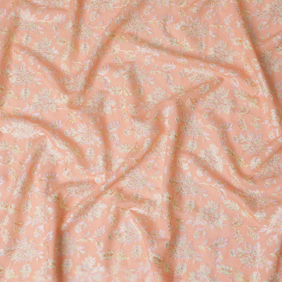 قماش حرير توسار فاخر مطرز بزهرة الخوخ - 110 سم، أناقة هندية أصيلة، خياطة فاخرة-D17694