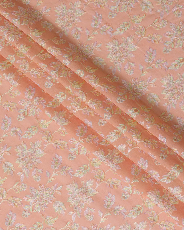 Peach Blossom Embroidered Premium Tussar Silk Fabric - 110cm, Authentic Indian Elegance, Tailoring Luxury-D17694