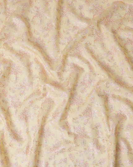 قماش حرير توسار فاخر مطرز من Golden Dawn - 110 سم، أناقة الأزهار، نسيج هندي أصيل -D17695