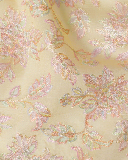 قماش حرير توسار فاخر مطرز من Golden Dawn - 110 سم، أناقة الأزهار، نسيج هندي أصيل -D17695