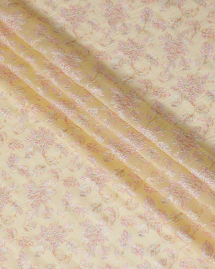 قماش حرير توسار فاخر مطرز من Golden Dawn - 110 سم، أناقة الأزهار، نسيج هندي أصيل -D17695