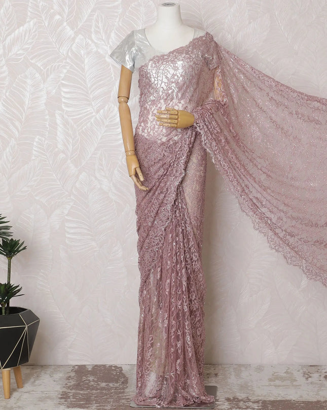 Ethereal Blush Lace Saree with Sparkling Stone Embellishments, French Design, 110cm Wide, 5.5m Length - Blouse Not Included
-D17844 Regal Fabrics