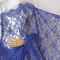 Sapphire Shimmer Lace Saree with Sequin Embellishments, French Craftsmanship, 110cm Wide, 5.5m Length - Blouse Not Included-D17846