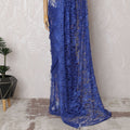 Sapphire Shimmer Lace Saree with Sequin Embellishments, French Craftsmanship, 110cm Wide, 5.5m Length - Blouse Not Included-D17846