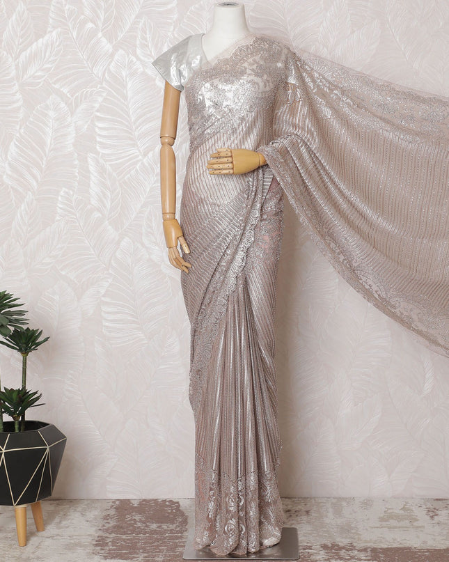 قماش دانتيل شانتيلي ذهبي لامع مع زخارف حجرية متلألئة، عرض 110 سم - قطعة فاخرة 5.5 متر، لا تتضمن بلوزة -D17851