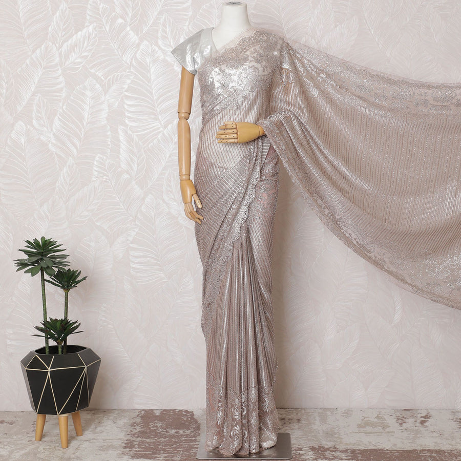 Champagne Gold Metallic Chantilly Lace Fabric with Sparkling Stone Embellishments, 110cm Width - 5.5m Luxe Piece, No Blouse Included-D17851