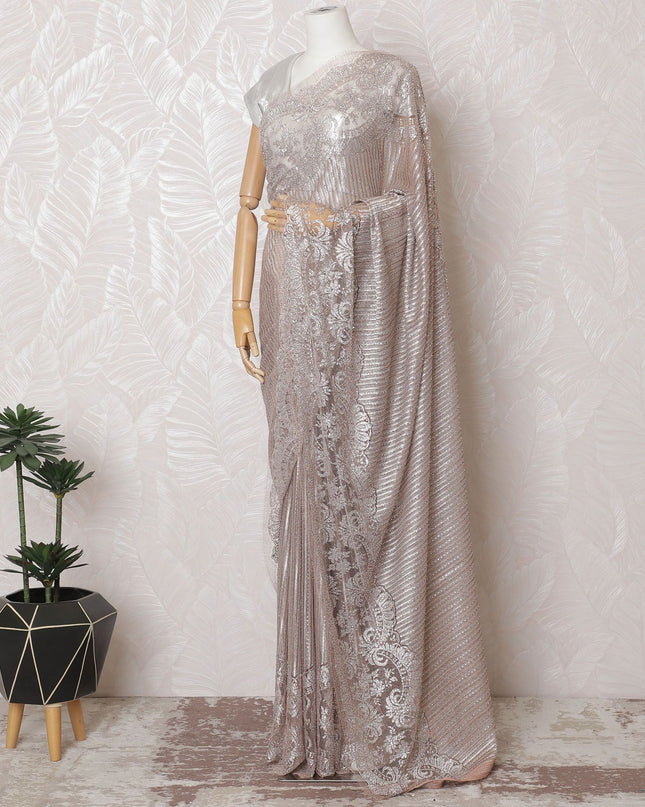 قماش دانتيل شانتيلي ذهبي لامع مع زخارف حجرية متلألئة، عرض 110 سم - قطعة فاخرة 5.5 متر، لا تتضمن بلوزة -D17851