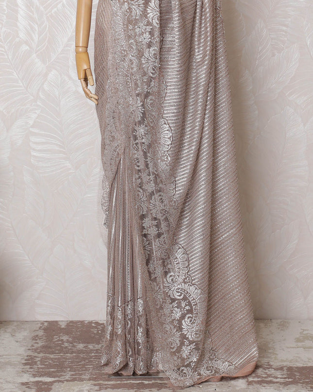 قماش دانتيل شانتيلي ذهبي لامع مع زخارف حجرية متلألئة، عرض 110 سم - قطعة فاخرة 5.5 متر، لا تتضمن بلوزة -D17851