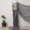 Silver Shimmer Chantilly Lace Fabric with Elegant Stone Work, 110cm Width - Opulent 5.5m Piece, Blouse Not Included-D17853