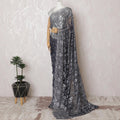 Silver Shimmer Chantilly Lace Fabric with Elegant Stone Work, 110cm Width - Opulent 5.5m Piece, Blouse Not Included-D17853