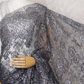 Silver Shimmer Chantilly Lace Fabric with Elegant Stone Work, 110cm Width - Opulent 5.5m Piece, Blouse Not Included-D17853