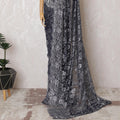 Silver Shimmer Chantilly Lace Fabric with Elegant Stone Work, 110cm Width - Opulent 5.5m Piece, Blouse Not Included-D17853