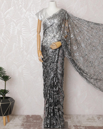 Gunmetal Gray Multitone Metallic Chantilly Lace with Luxe Stone Embellishments, 110cm Wide - Sumptuous 5.5m Fabric, Blouse Piece Not Included-D17854