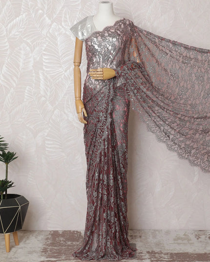 Dusty Rose Chantilly Lace with Lustrous Stone Embellishments, 110cm Width - 5.5m Luxury Fabric, Blouse Not Included-D17859 Regal Fabrics