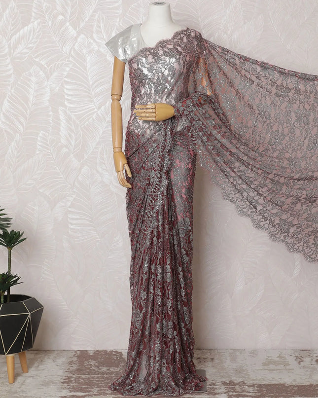 Dusty Rose Chantilly Lace with Lustrous Stone Embellishments, 110cm Width - 5.5m Luxury Fabric, Blouse Not Included-D17859 Regal Fabrics