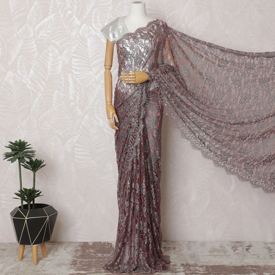 Dusty Rose Chantilly Lace with Lustrous Stone Embellishments, 110cm Width - 5.5m Luxury Fabric, Blouse Not Included-D17859 Regal Fabrics