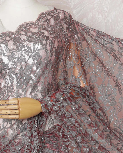 Dusty Rose Chantilly Lace with Lustrous Stone Embellishments, 110cm Width - 5.5m Luxury Fabric, Blouse Not Included-D17859 Regal Fabrics