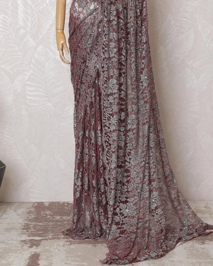 Dusty Rose Chantilly Lace with Lustrous Stone Embellishments, 110cm Width - 5.5m Luxury Fabric, Blouse Not Included-D17859 Regal Fabrics