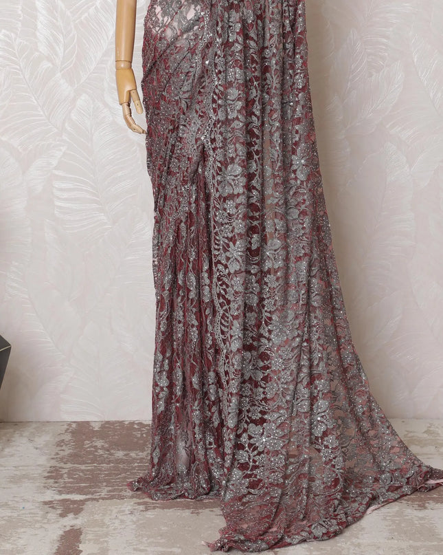 Dusty Rose Chantilly Lace with Lustrous Stone Embellishments, 110cm Width - 5.5m Luxury Fabric, Blouse Not Included-D17859 Regal Fabrics