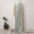 French Silver Mist Metallic Chantilly Lace Saree with Exquisite Stone Work, 110cm Width - 5.5m Elegance, Blouse Not Included-D17862