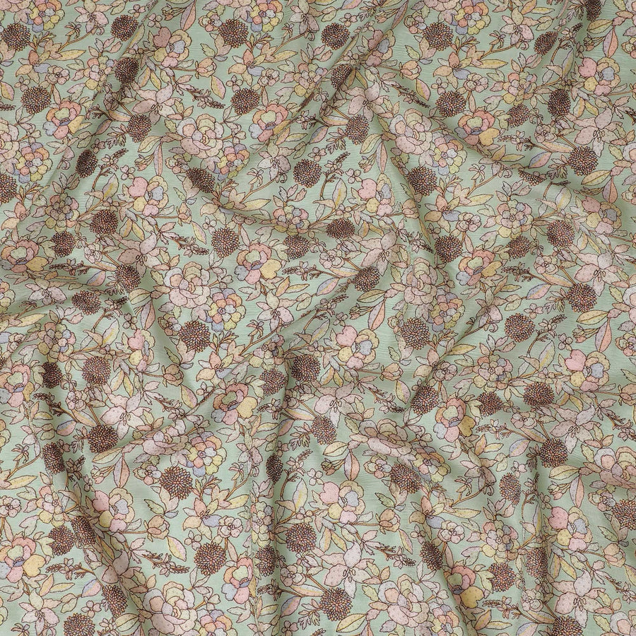 قماش حرير توسار أنيق مع طباعة زهور، عرض 110 سم - فن النسيج التقليدي من الهند-D17916