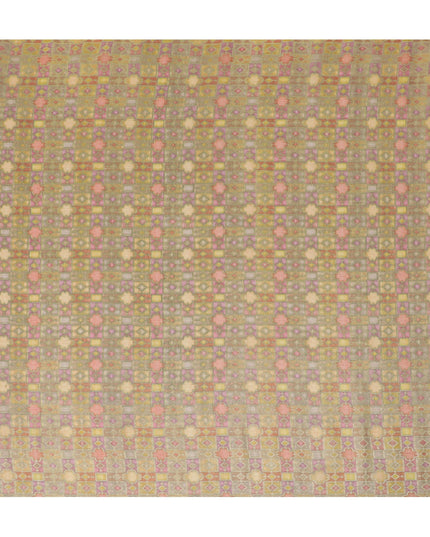 قماش حرير Goldenrod Tussar مع طباعة فسيفساء هندسية، عرض 110 سم - صناعة أصلية من الهند-D17920